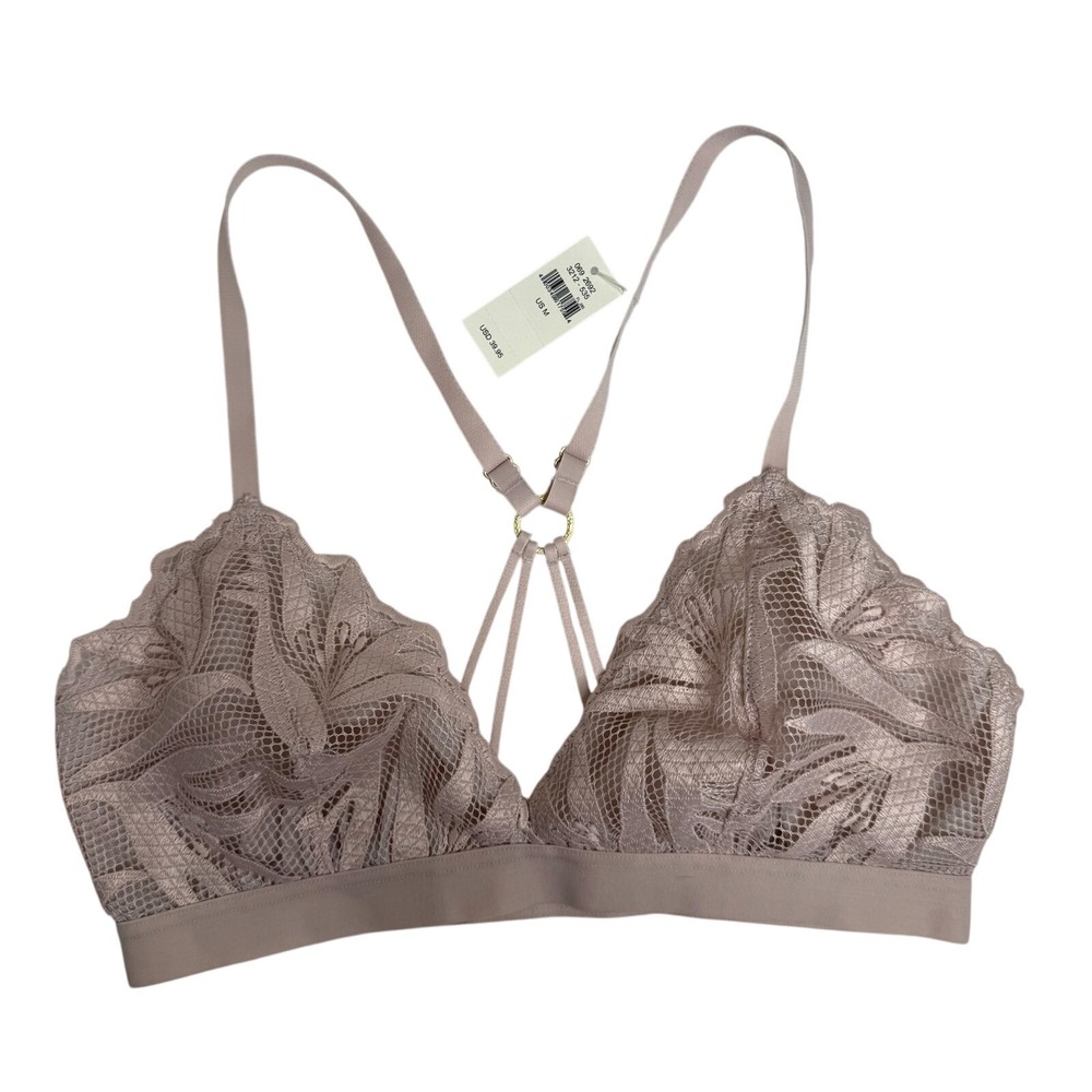 Aerie Women's Lace Strappy Bralette M Nude‎ Pink Wirefree Adjustable Straps NWT